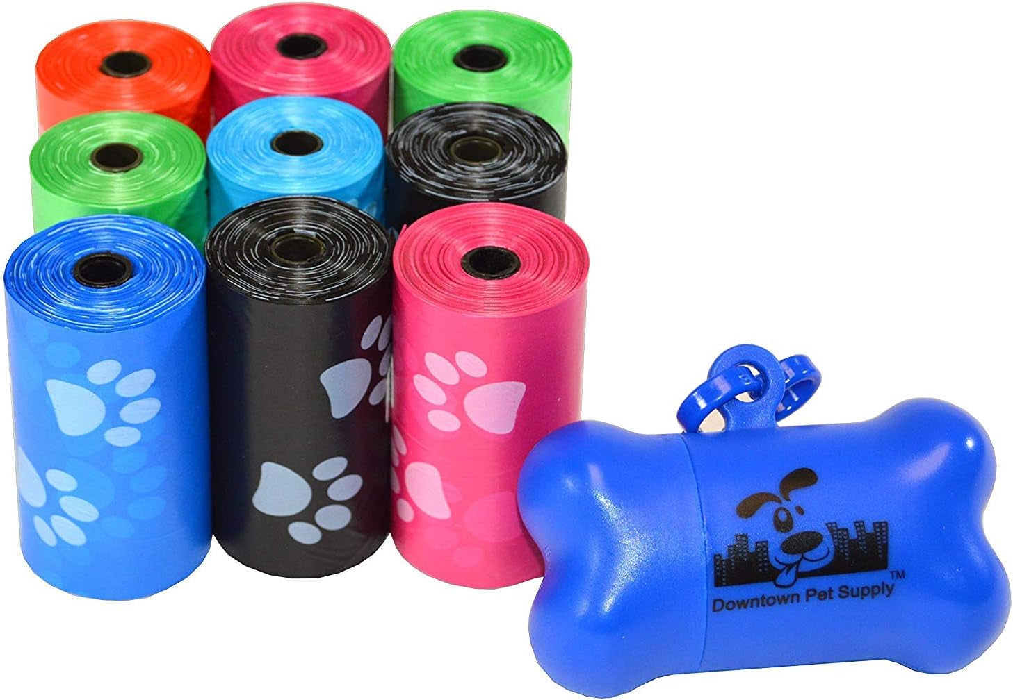 Poop Bags for Dogs with Dispenser, 180 Count - Leak-Proof Dog Waste Bags and Bone-Shaped Dog Poop Bags Holder for Leash - Rainbow with Paw Prints, 12.5" X 8.5"